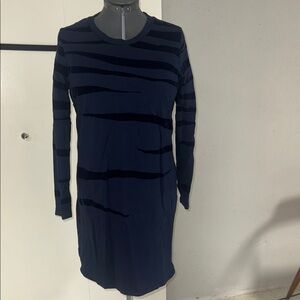 Boden Navy Velvet Zebra-Striped Long Sleeve Sweatshirt Dress